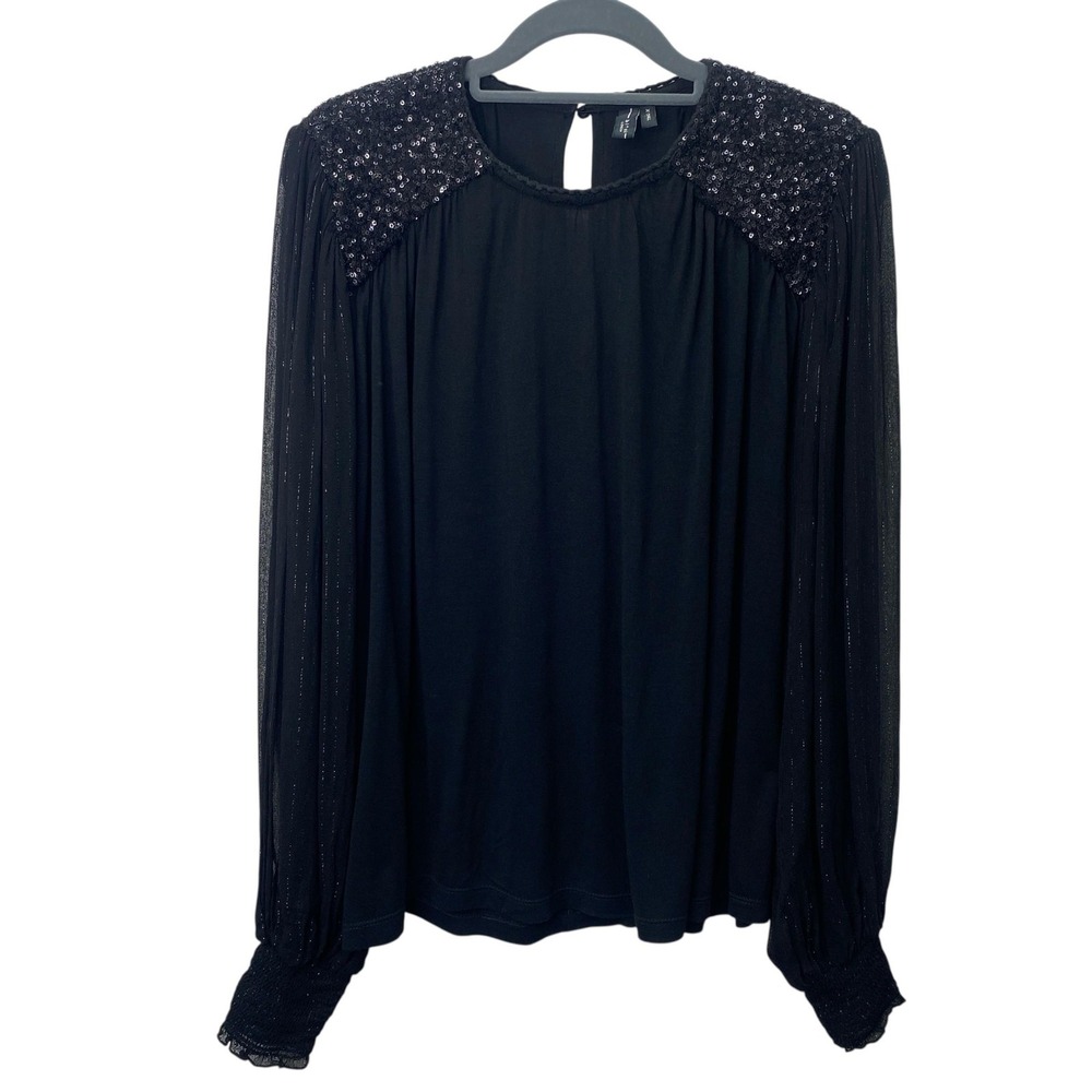 Blank London Blouse Womens XS‎ Black Sequin Sheer Metallic Lurex Top Party